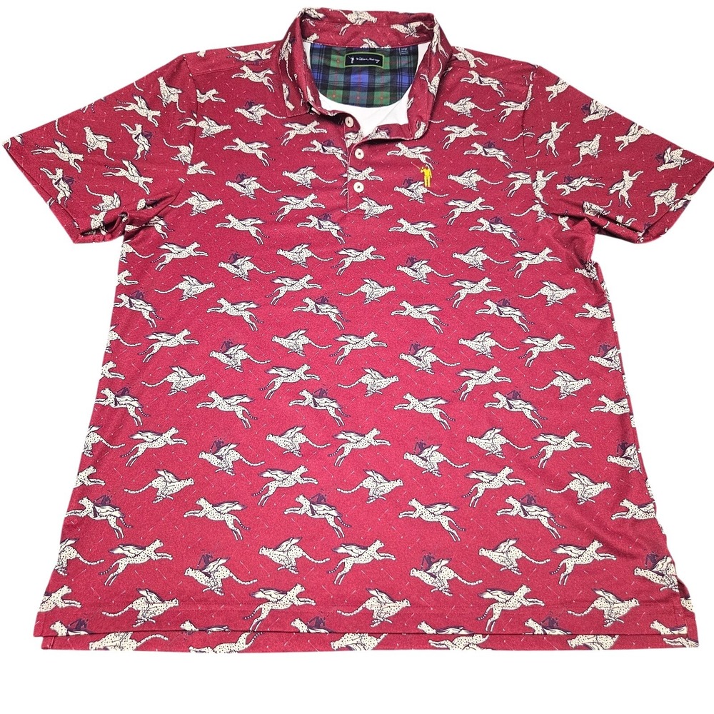William Murray Golf Polo Mens Large Red Winged Cheetah Print Short Sleeve Sport